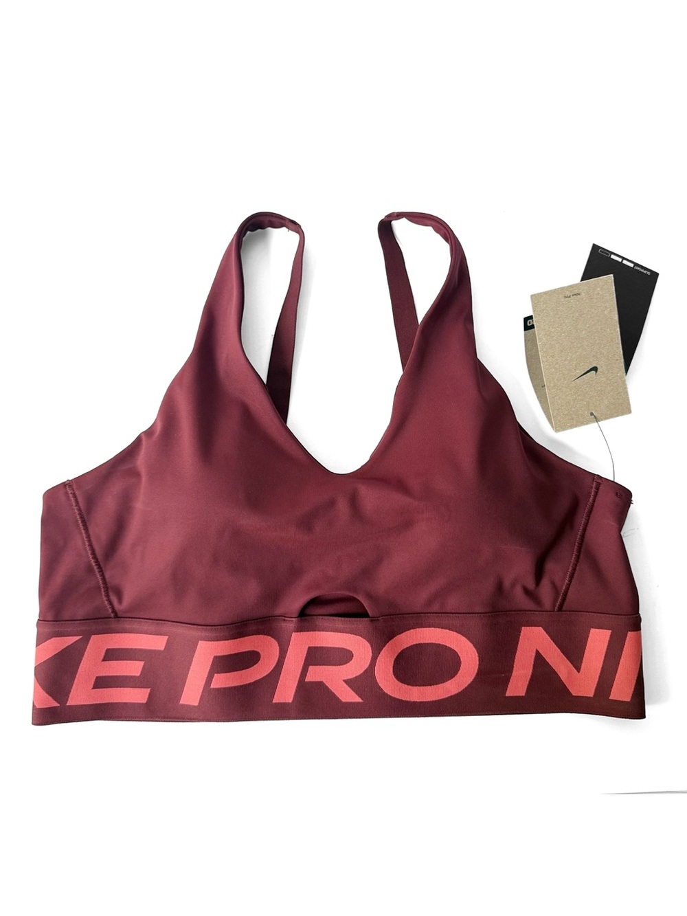 Nike Pro Indy Plunge Womens Medium Support Padded Sports Bra XL Burgundy